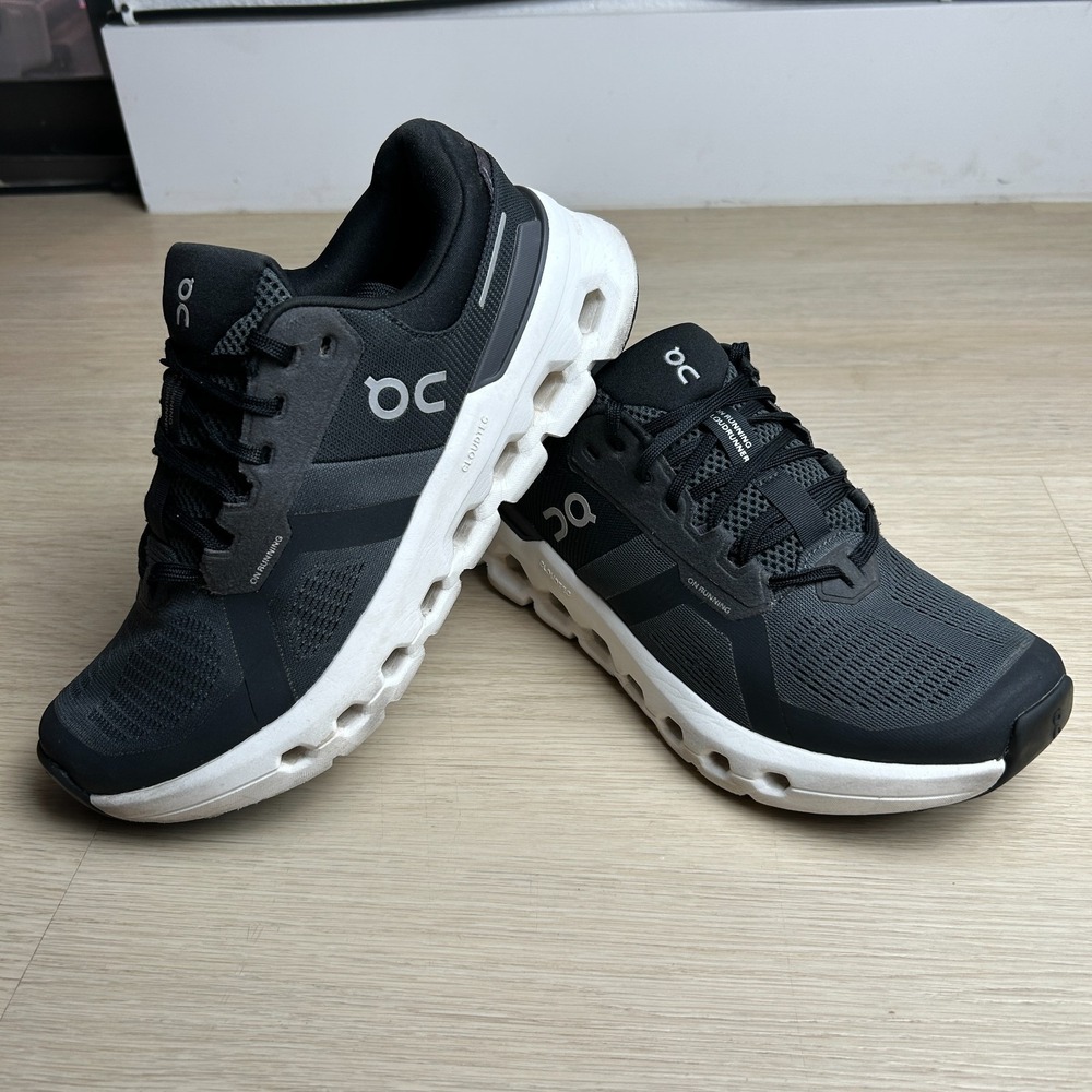 On Cloudrunner Womens 8.5 Black Charcoal White Running Shoes Sneakers 3WE1013026